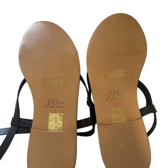 J Crew Leather Gladiator Sandals Black Strappy Flat Summer Made In Italy - Picture 7 of 7